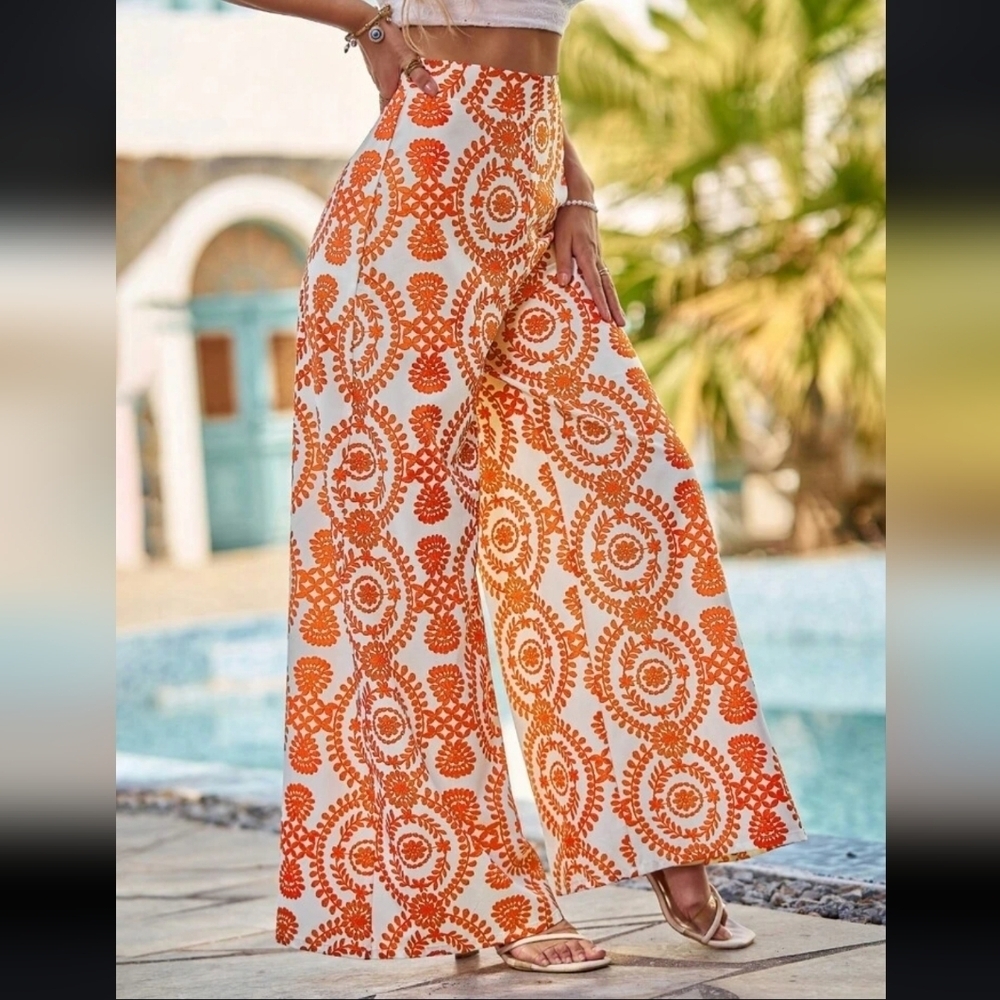 Allover Print Wide Leg Pants Palazzo Pants - Picture 6 of 6